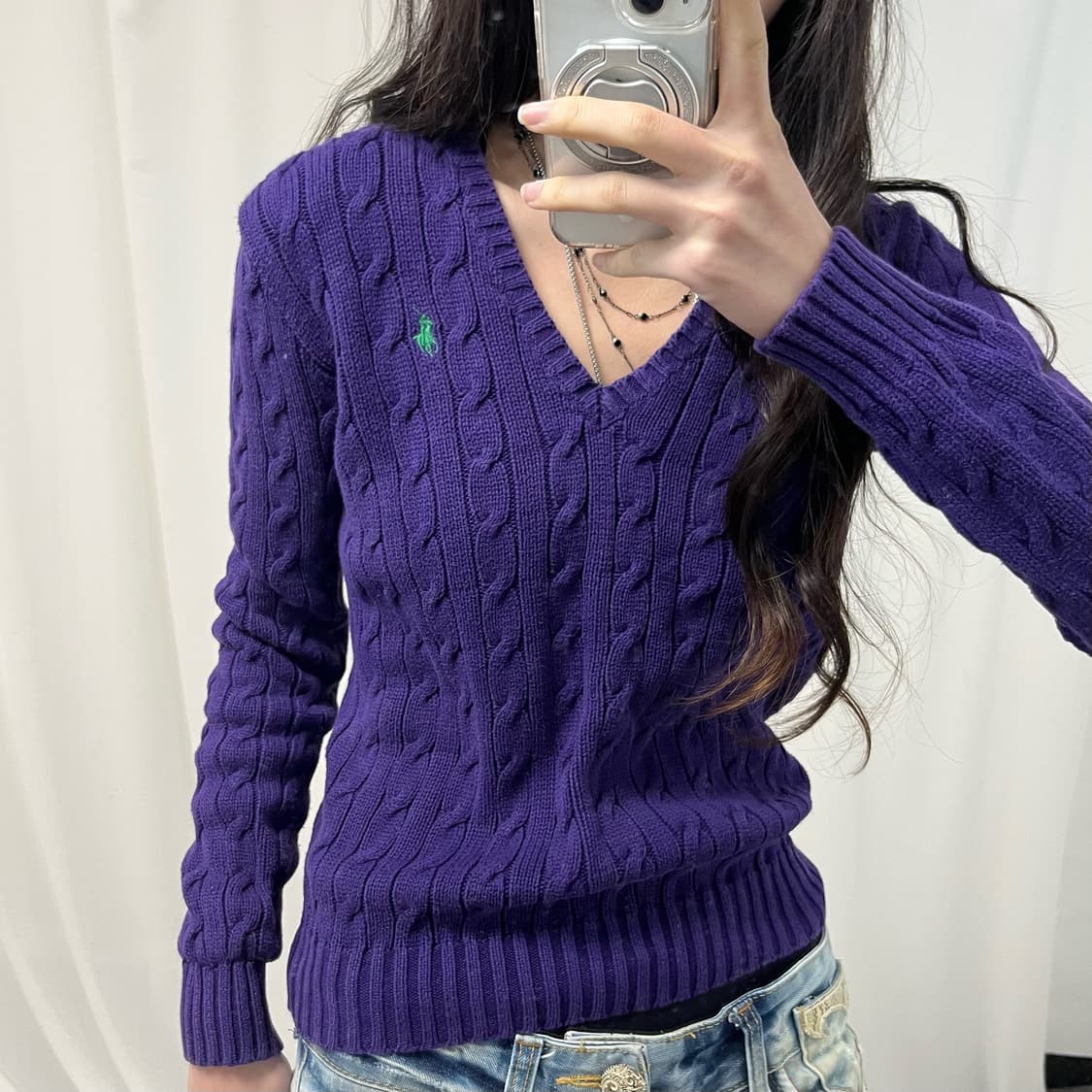 Polo Purple V-neck Knit 상품이미지3