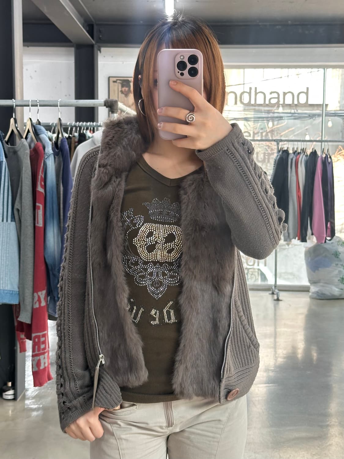 빈티지 Y2k 양털 버튼 골지 퍼니트집업 상품이미지4