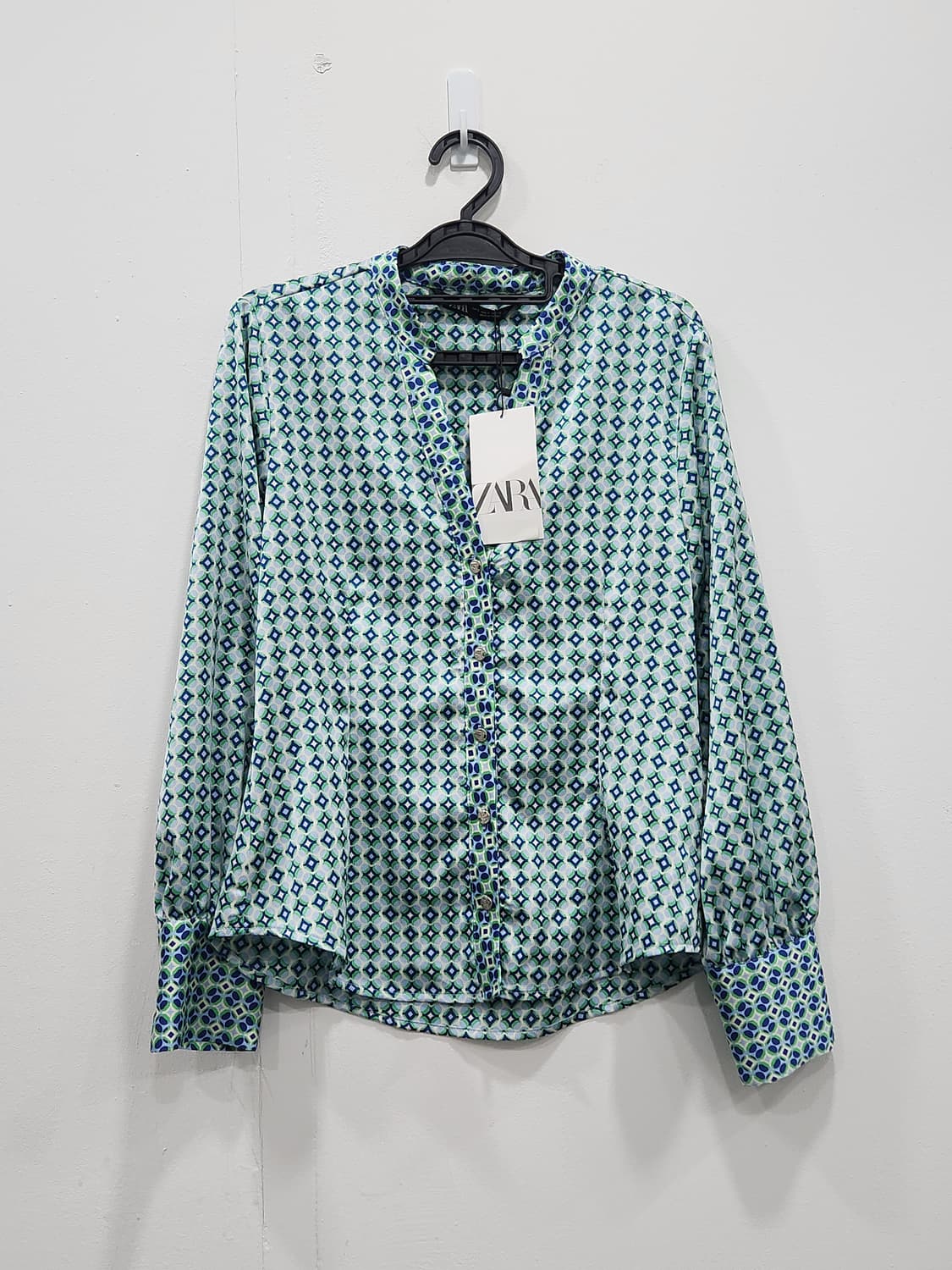 [S] 새상품 자라 ZARA 패턴 블라우스 셔츠 S 블루그린 상품이미지1