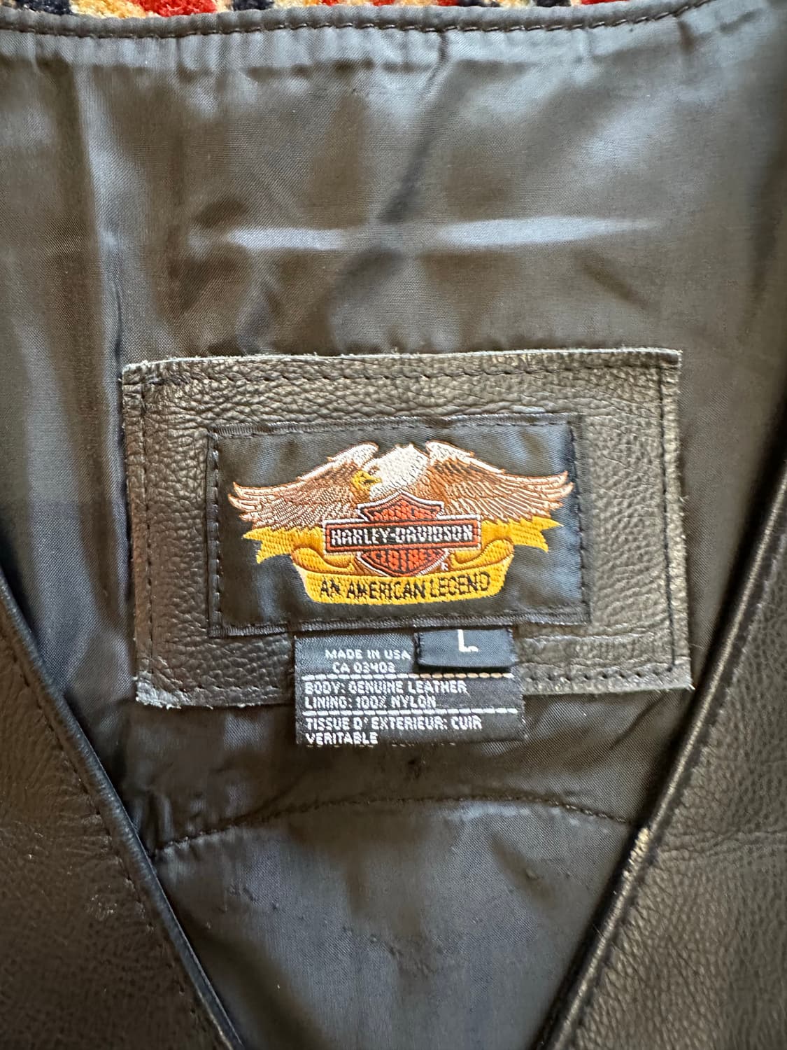 90s 할리데이비슨 "Flaming Eagle" 리얼 레더 베스트 상품이미지3