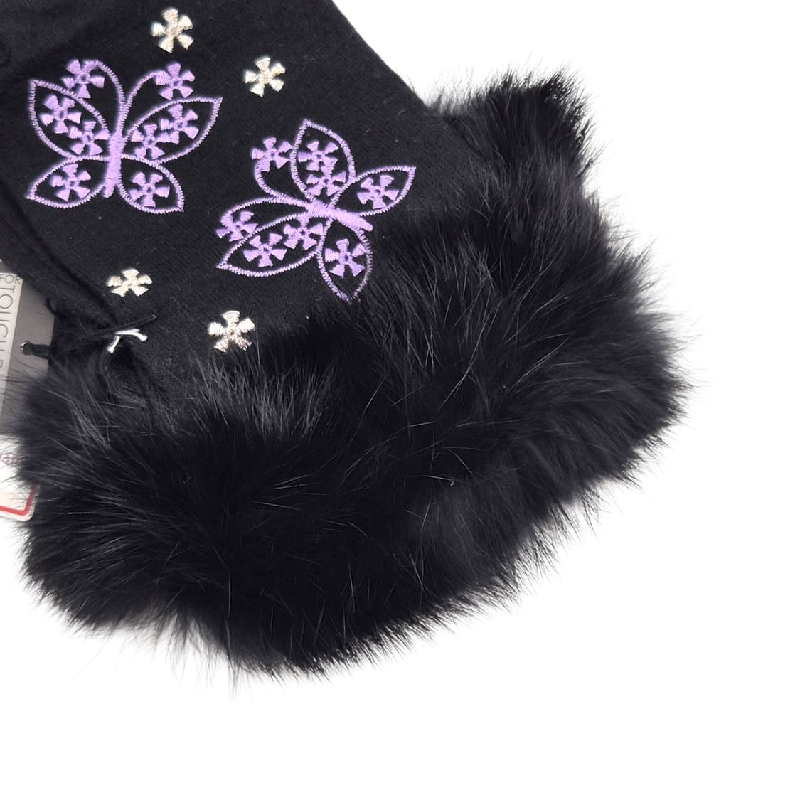 07s 안나수이 블랙 나비 래빗 퍼 울 터치 장갑 상품이미지2