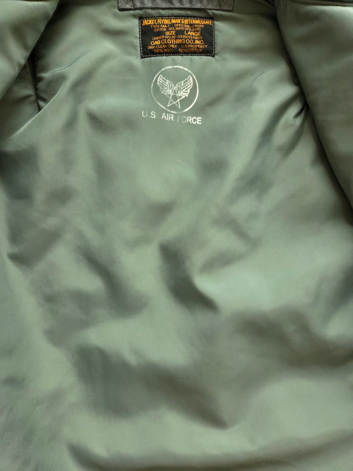 CAB Clothing 울파일 MA-1 Large 상품이미지5