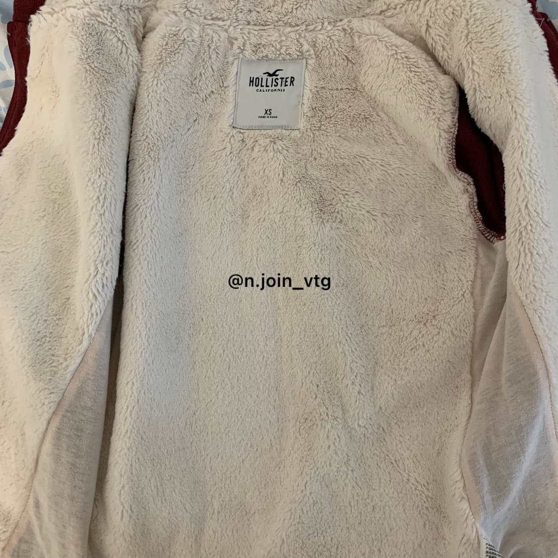 홀리스터 버건디 양털 울프죠 후드집업 상품이미지4