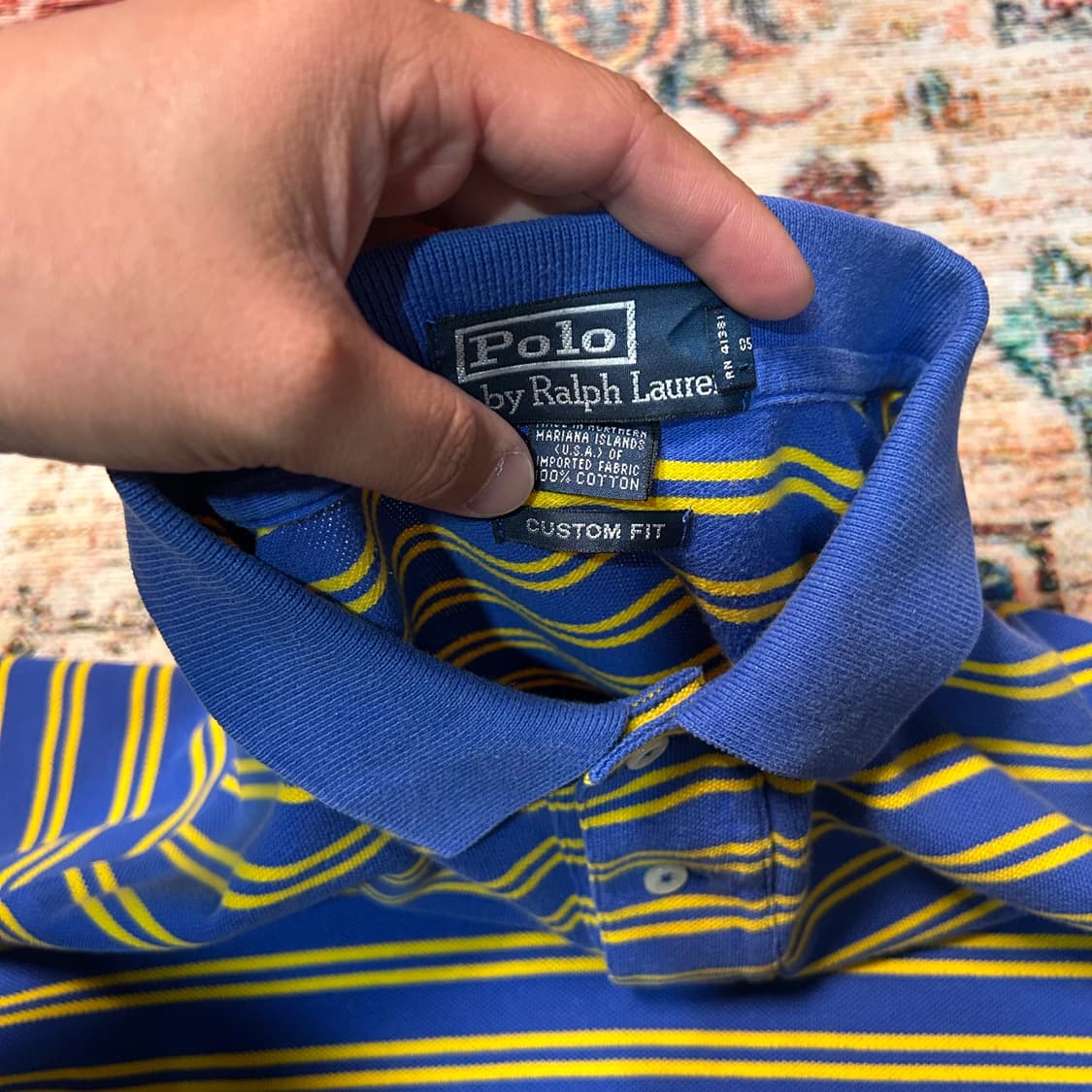 [L] 폴로 랄프로렌 옐로우 블루 스트라이프 카라 반팔 상품이미지3
