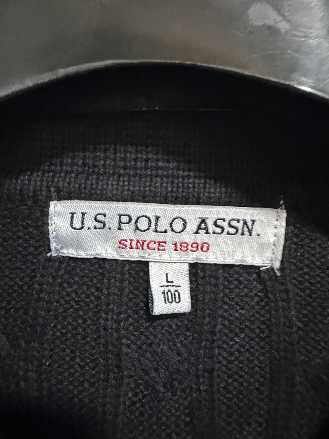 U.S. 폴로 꽈배기 카라 니트 블랙 100 상품이미지3