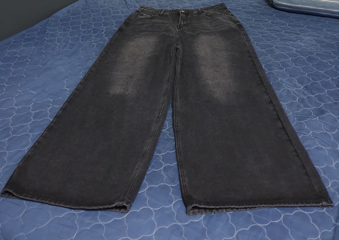 와이드 워싱 데님팬츠 흑청 (36) 상품이미지1