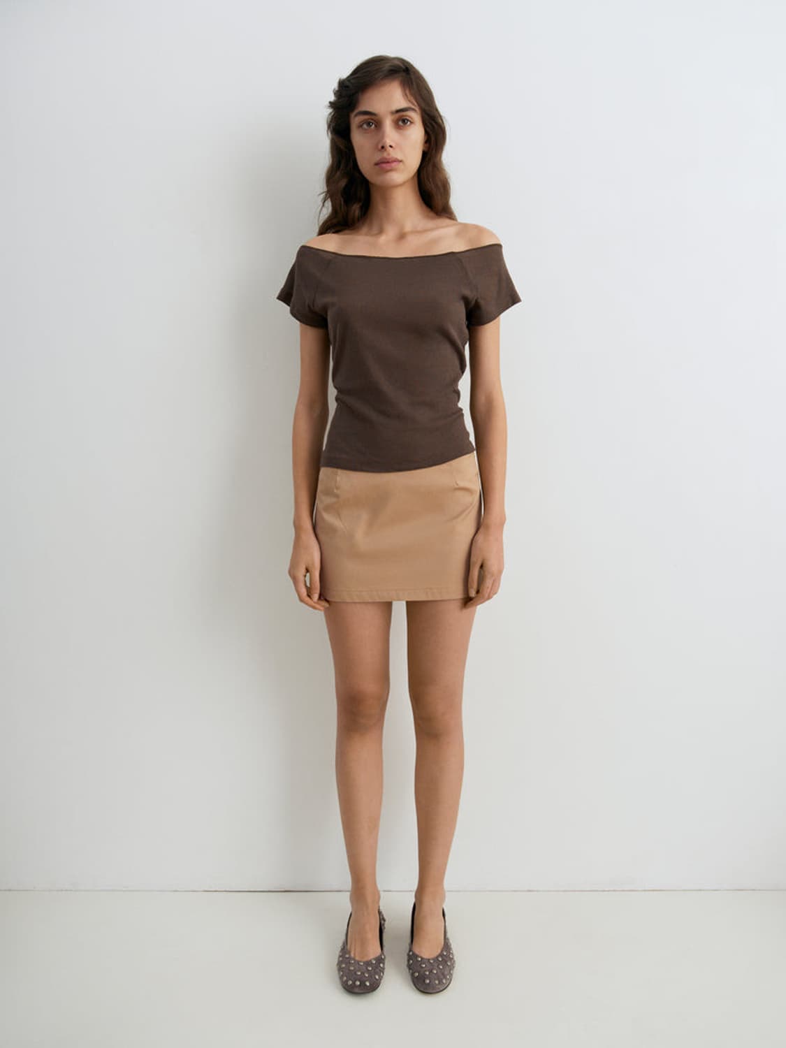 [XS,S]기마구아스 Sasi 오프숄더 티셔츠/브라운 상품이미지4