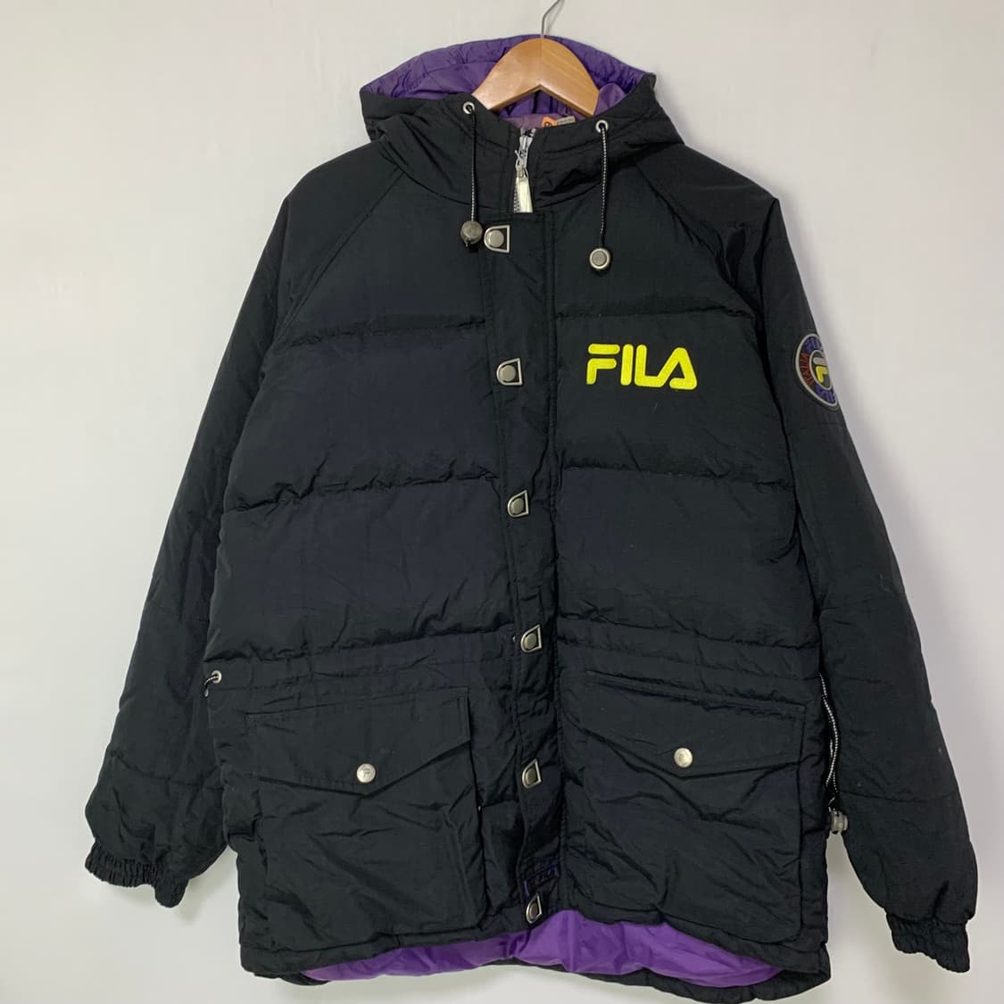 FILA 필라 블랙 패딩 점퍼 후드 휠라 빈티지 L 남녀공용 상품이미지2