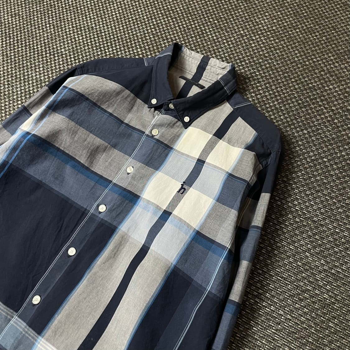 헤지스 블루 그레이 멀티 배색 체크 긴팔 셔츠 105 상품이미지5