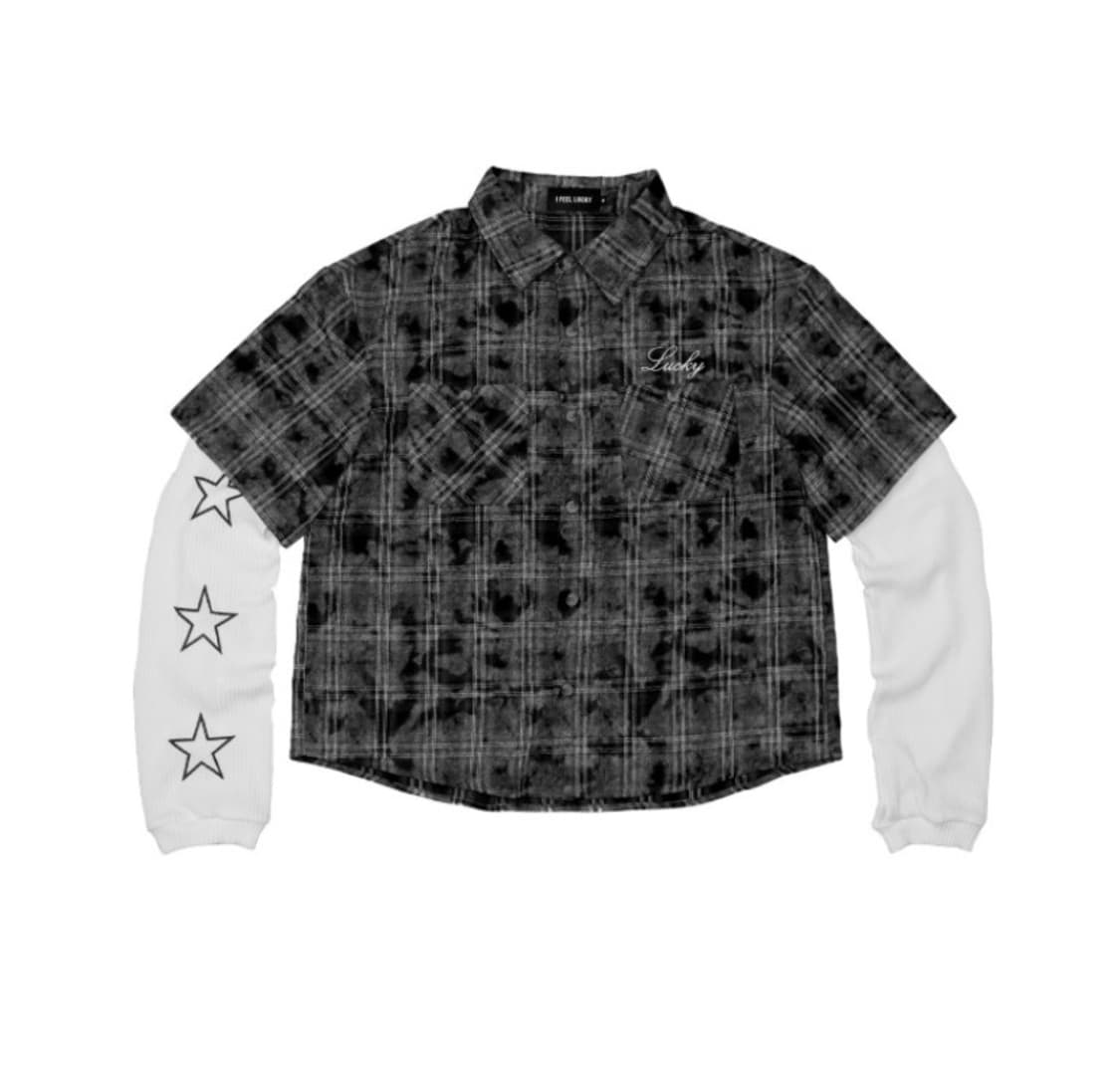 아이필유럭키 더블 레이어드 와플 체크 셔츠 블랙 m 상품이미지1