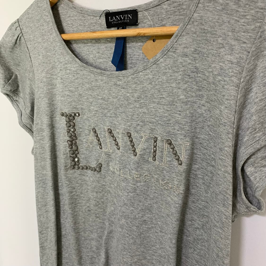 LANVIN 랑방 빈티지 퍼프 소매 슬림 글리터 로고 프린팅 반팔 티셔츠 상품이미지4