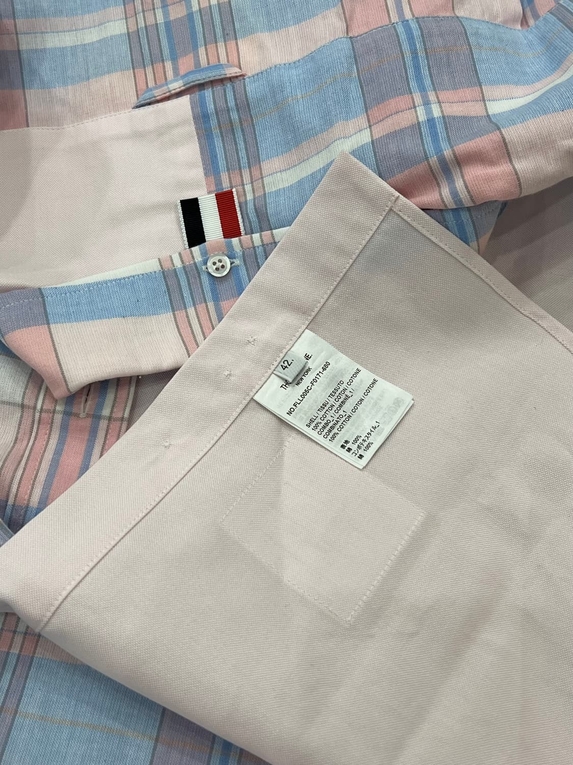 톰브라운 마드라스 린넨 & 옥스퍼드 혼방 핑크 펀믹스 셔츠 상품이미지3