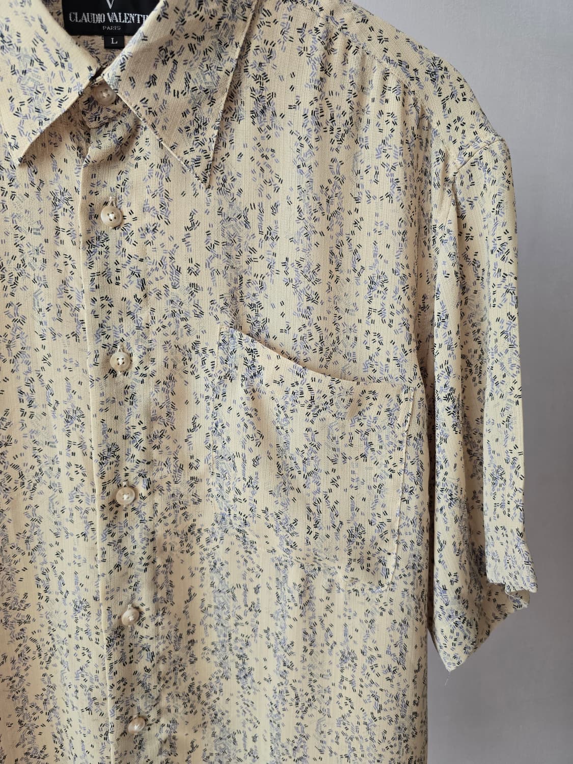 CLAUDIO VALENTINO Paris 크림 패턴 반팔 셔츠 L 상품이미지5