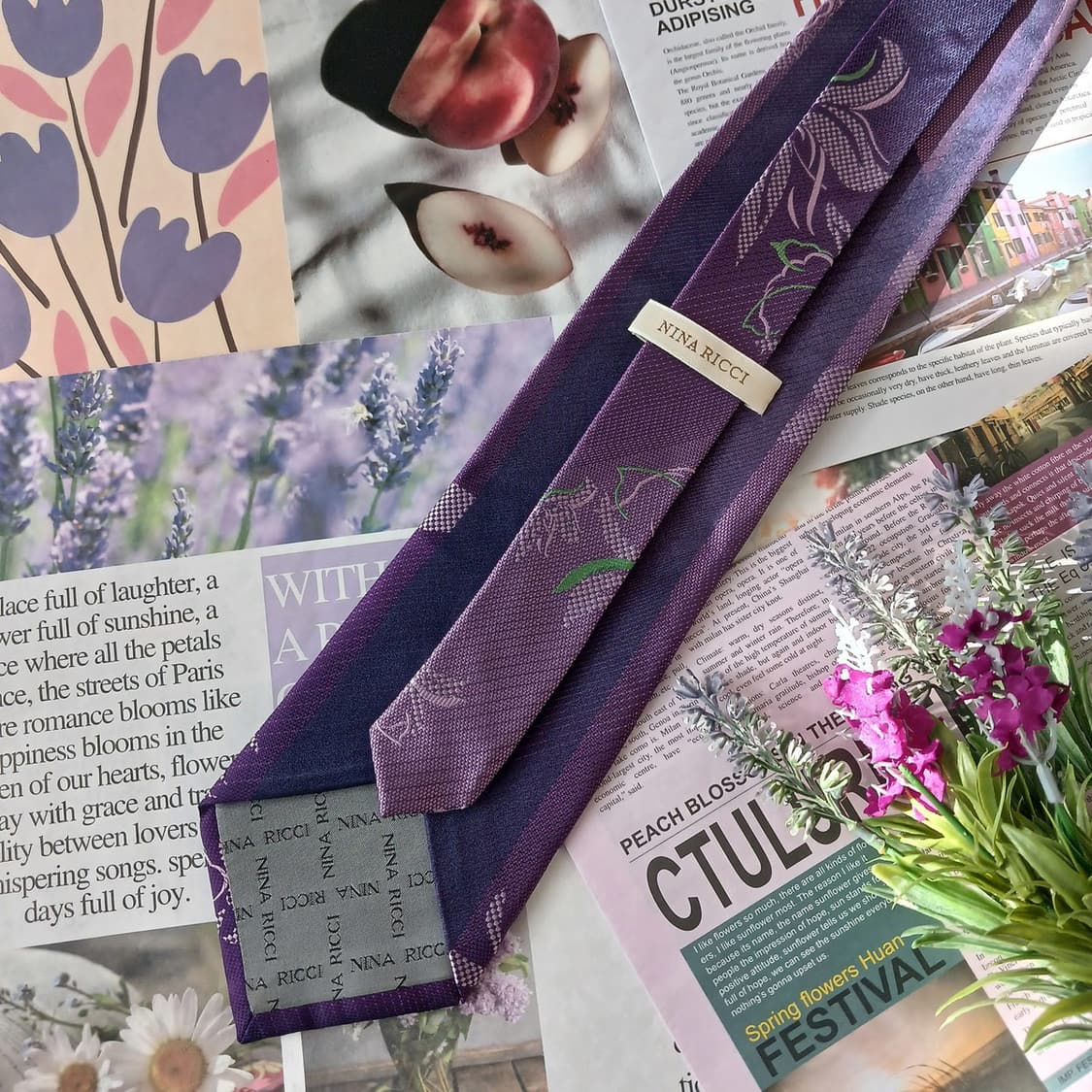 니나리치 실크 퍼플 플로럴 패턴 넥타이 9.8cm A+등급 A19247
 상품이미지6