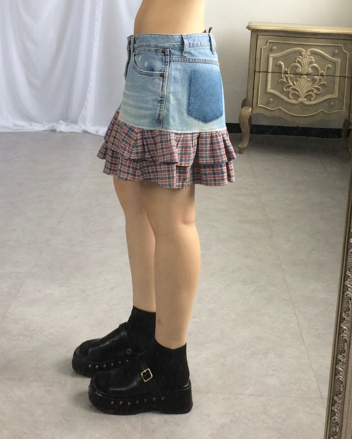 Check pattern layered mini skirt 상품이미지4