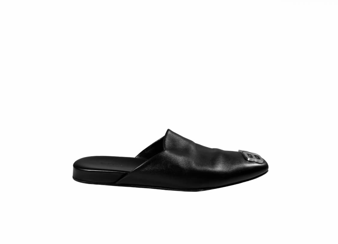 [41] 발렌시아가 남성 코지 BB 로고 레더 뮬 블로퍼 슬리퍼 블랙 상품이미지2