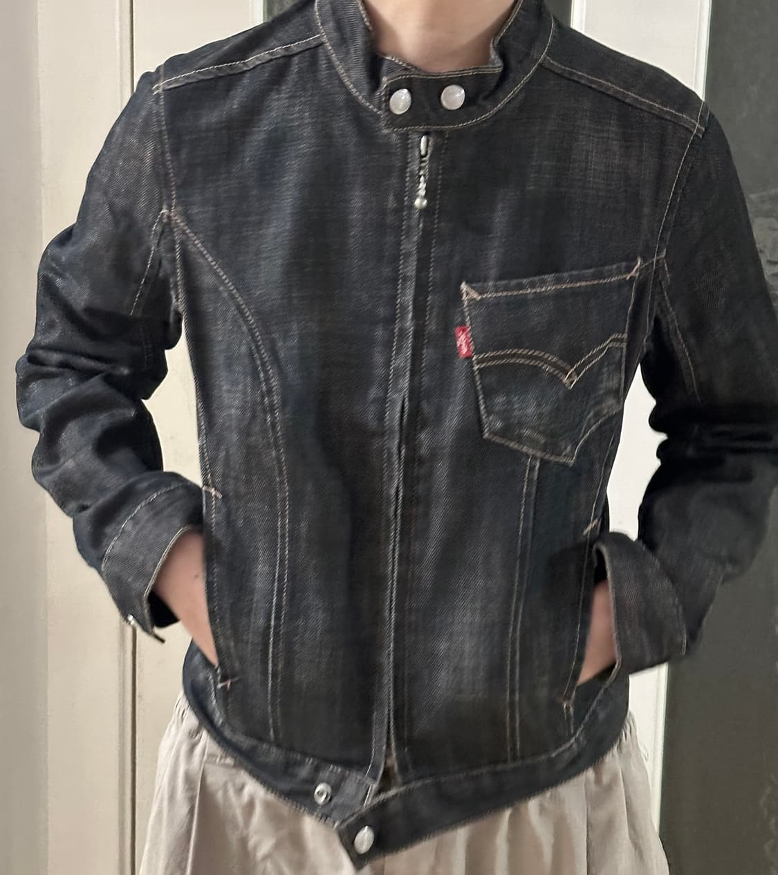 리바이스 00s 걸스핏 흑청 크롭 라이더 자켓 55 상품이미지8