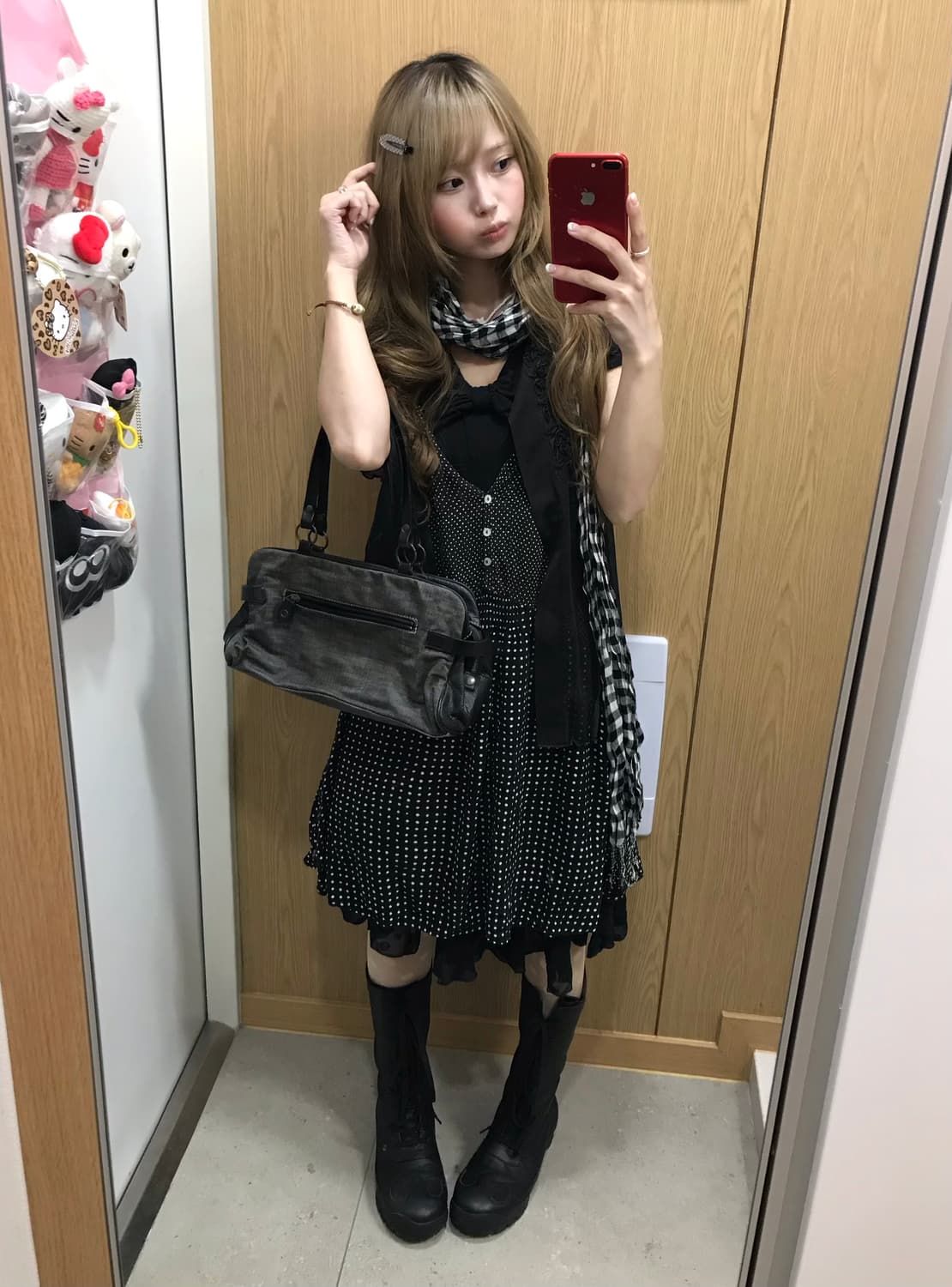 블랙 무채색 니혼진 도트 리본 코디세트 상품이미지1