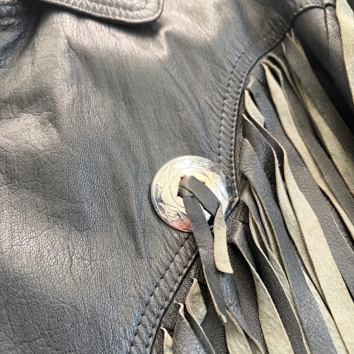 90S REAL LEATHER 빈티지 프린지 가죽자켓 M 상품이미지4