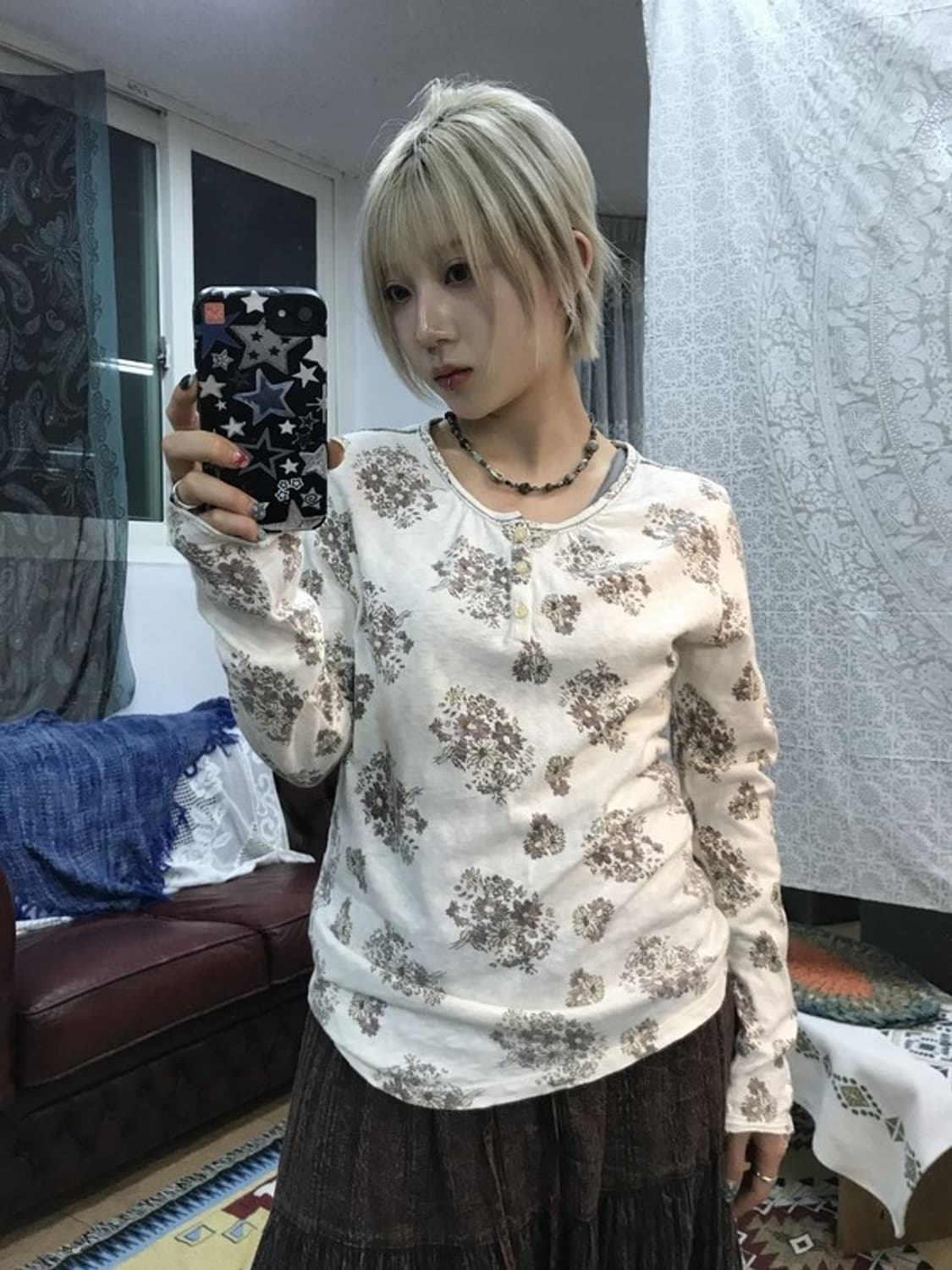 제페니즈 빈티지 여성 플라워패턴 롱슬리브 상품이미지1