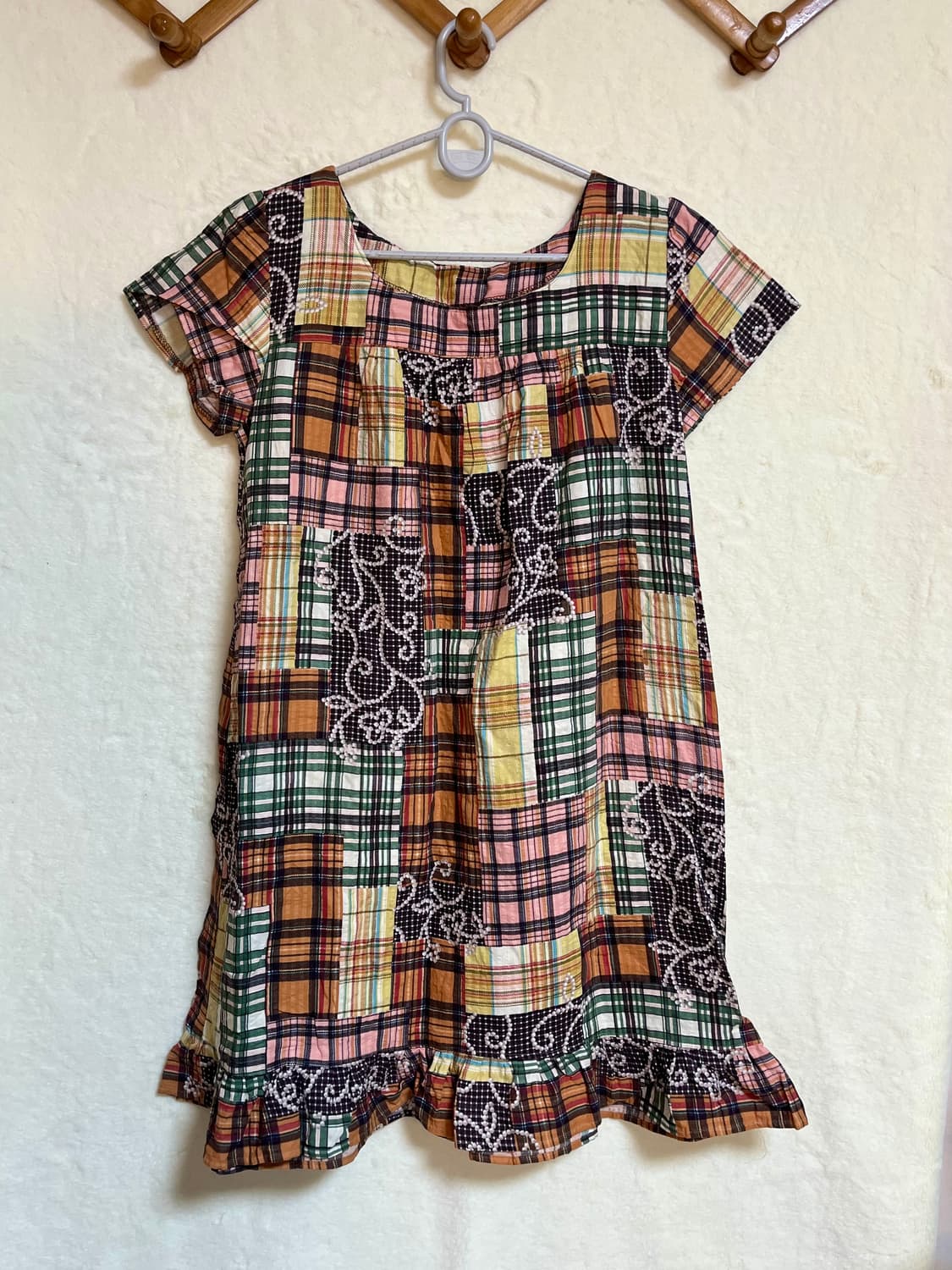 빈티지 모리걸 체크 패치무늬 반팔 원피스 상품이미지1