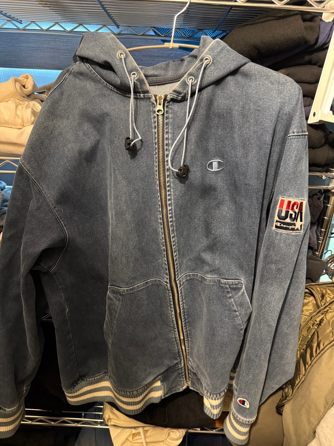빈티지 챔피온 데님 후드 집업 자켓 M 상품이미지2