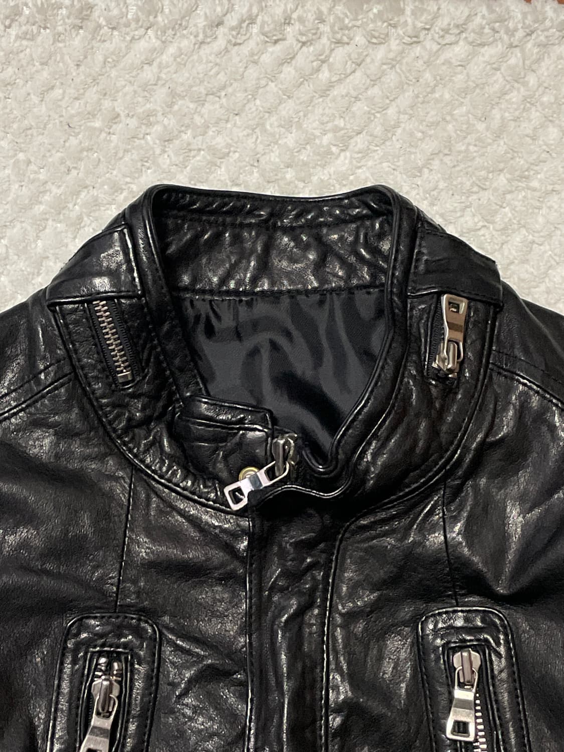 [48] 이테리 웨스턴 무드 램스킨 양가죽 절개 레더 자켓 상품이미지4