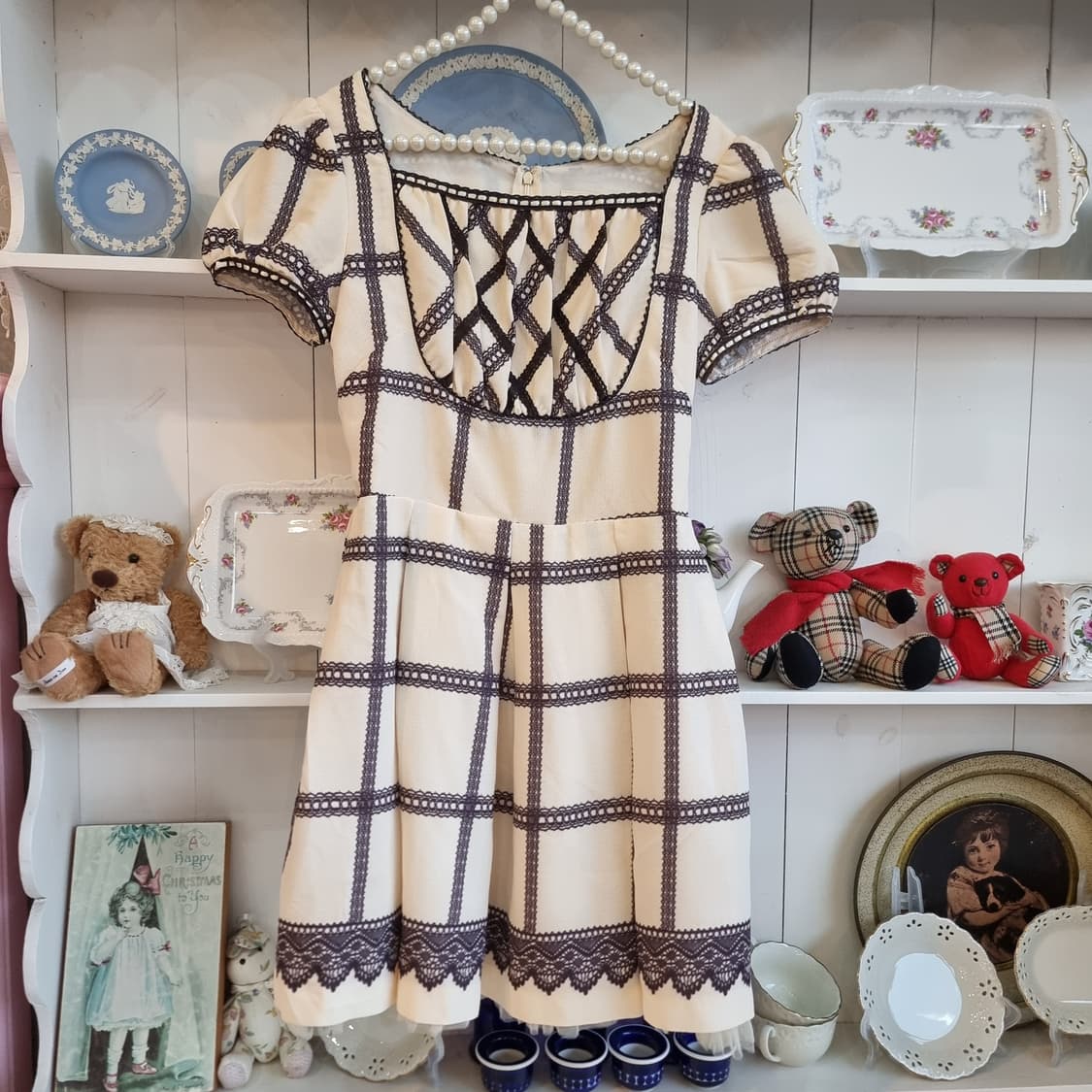 시크릿하니(Secret Honey) 레이스 체크 리본 원피스 상품이미지1