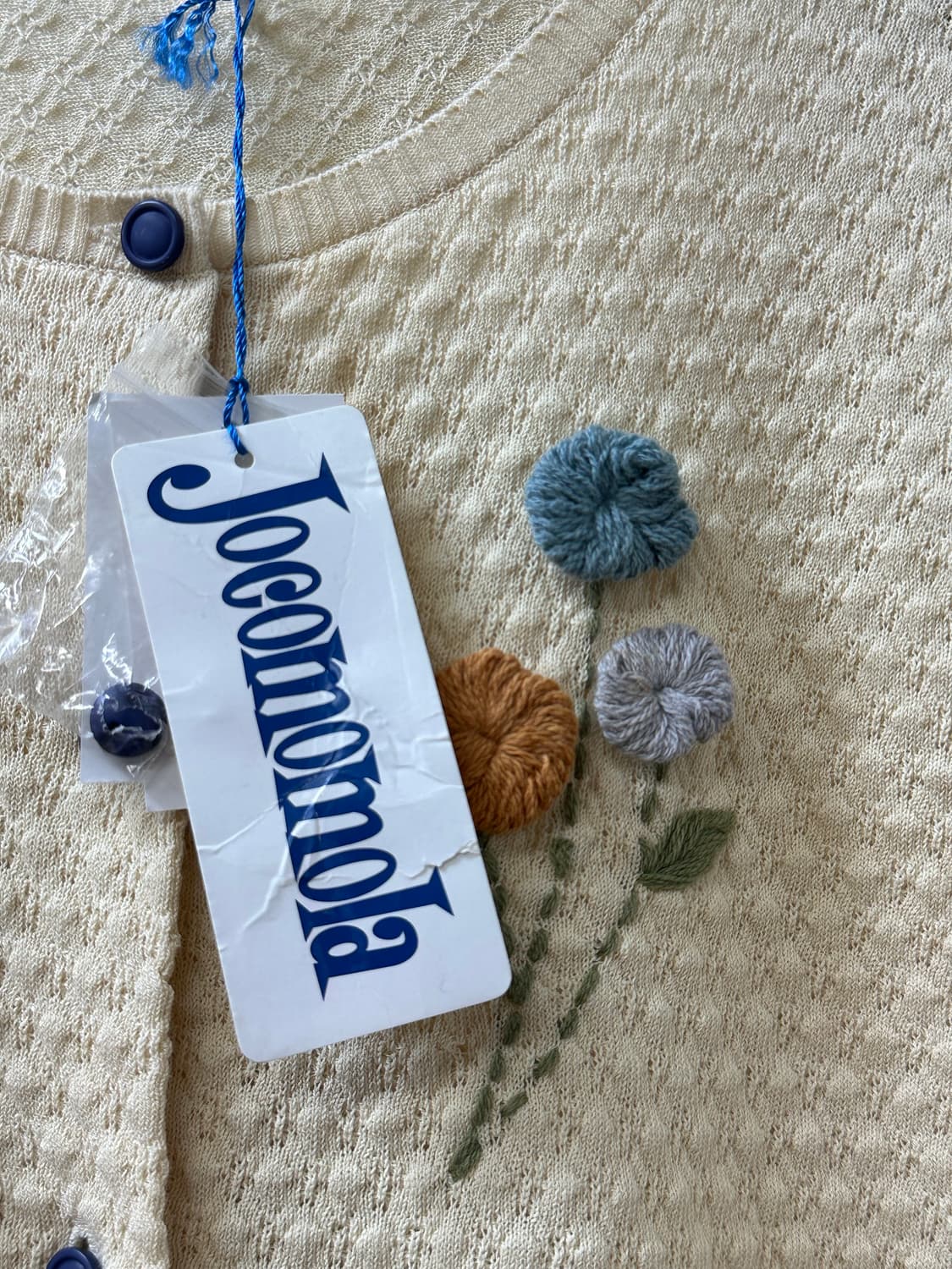 택있는 새상품 빈티지 입체 플라워 자수 크림 니트 가디건 상품이미지2