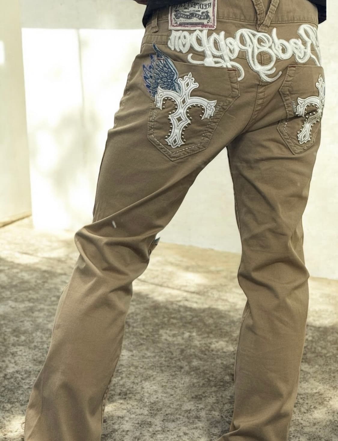 레드페퍼 y2k 락시크 십자자수 베이지 팬츠 상품이미지1