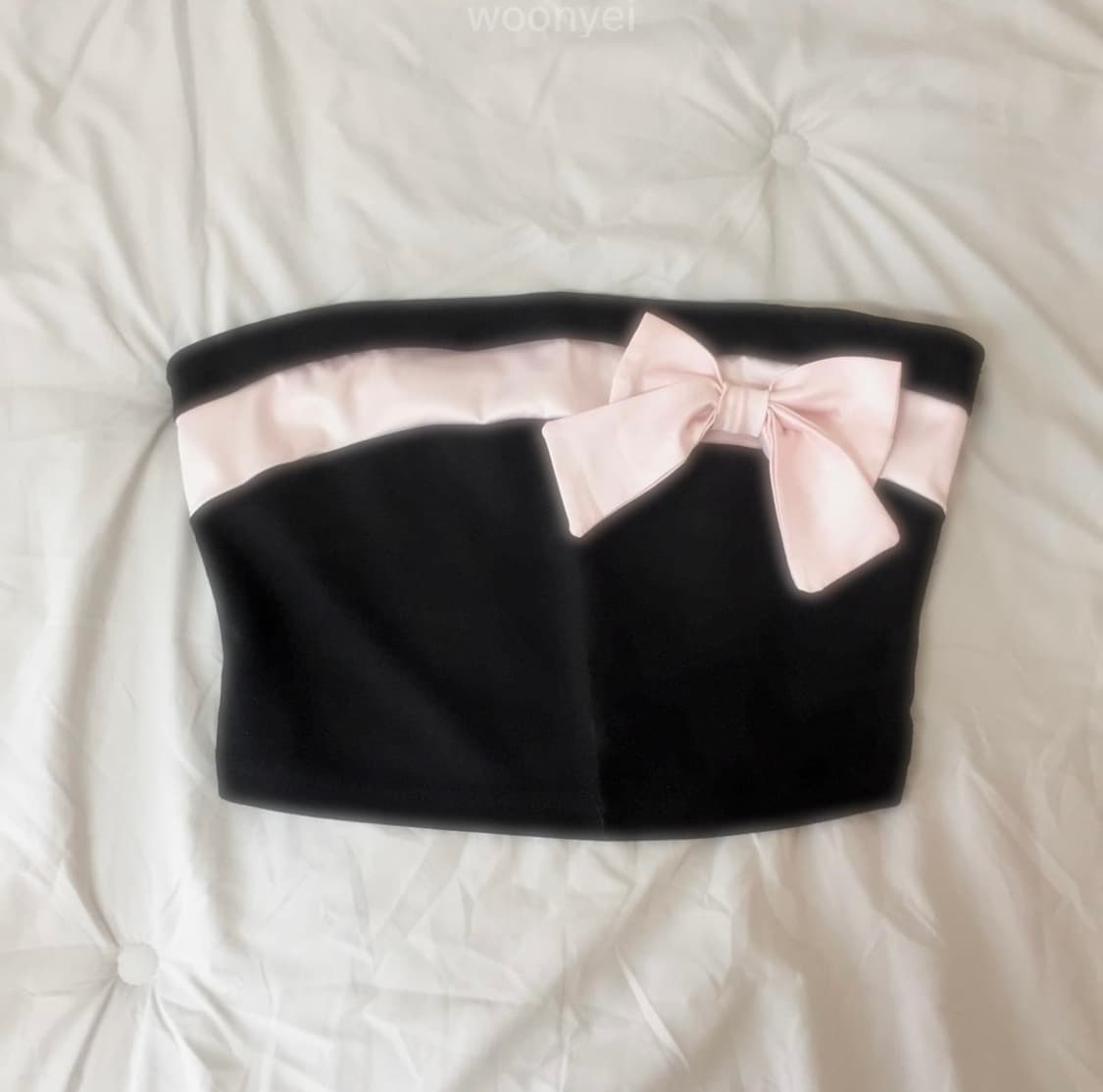 갸루 탑 베이비핑크 튜브 리본 블랙 빈티지베이비메탈클럽엔젤넘버555 상품이미지1