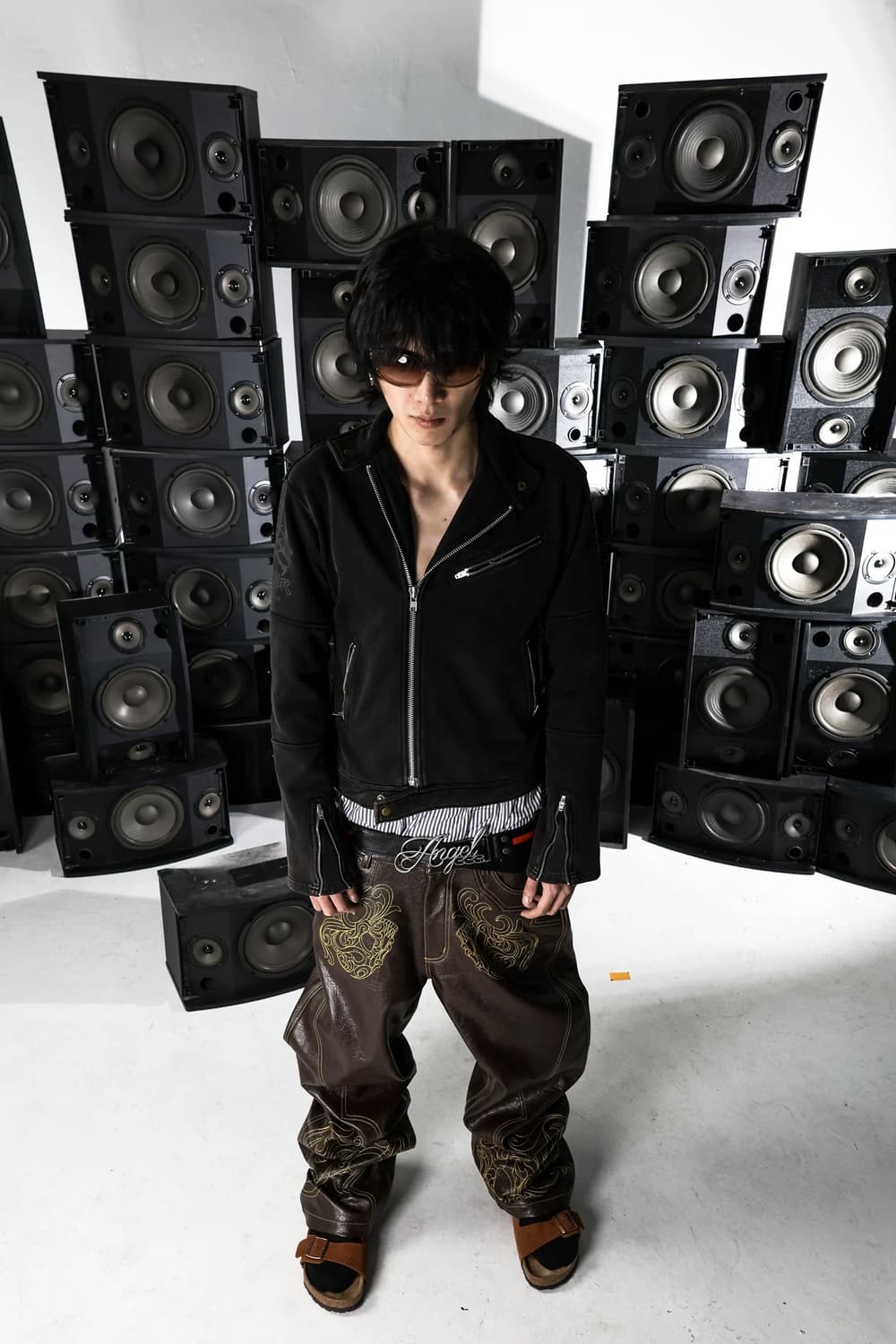 Skull Embroidery Straight Leather Pants 상품이미지5