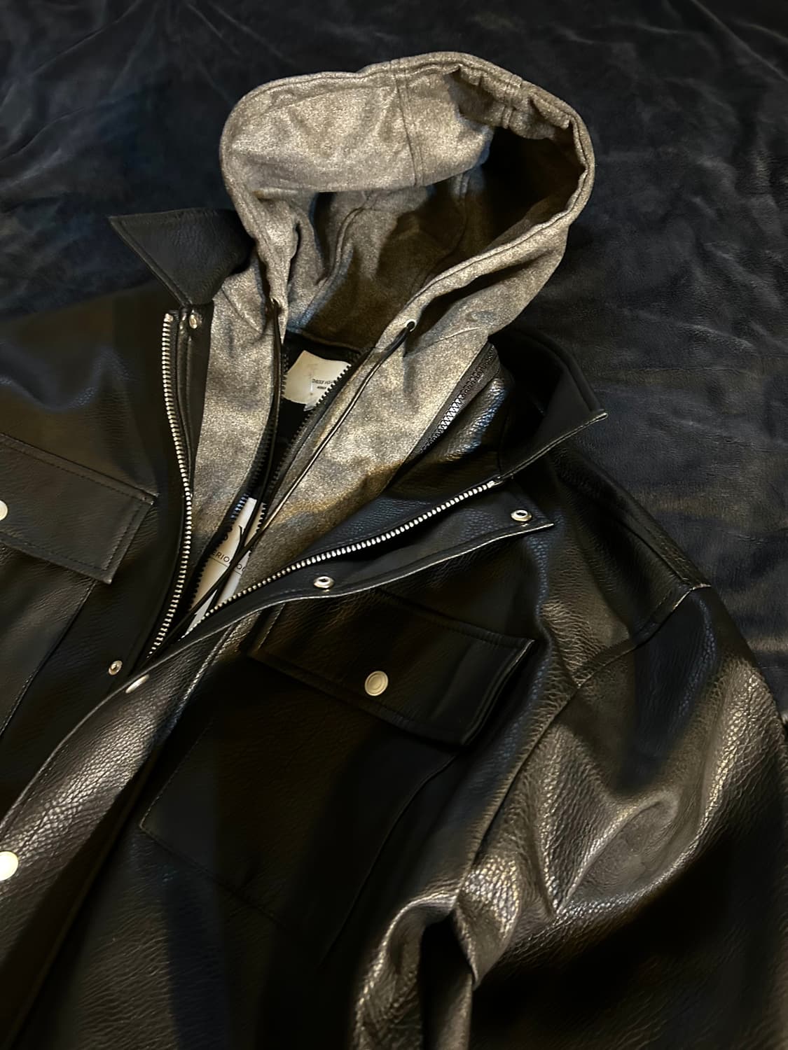 Cow Skin Hoodie Layerd Leather Jacket 상품이미지3