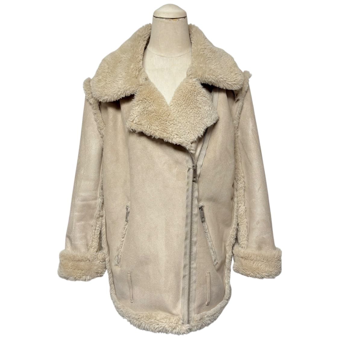 3682 베이지 브라운 퍼안감 무스탕 자켓 코트 상품이미지1