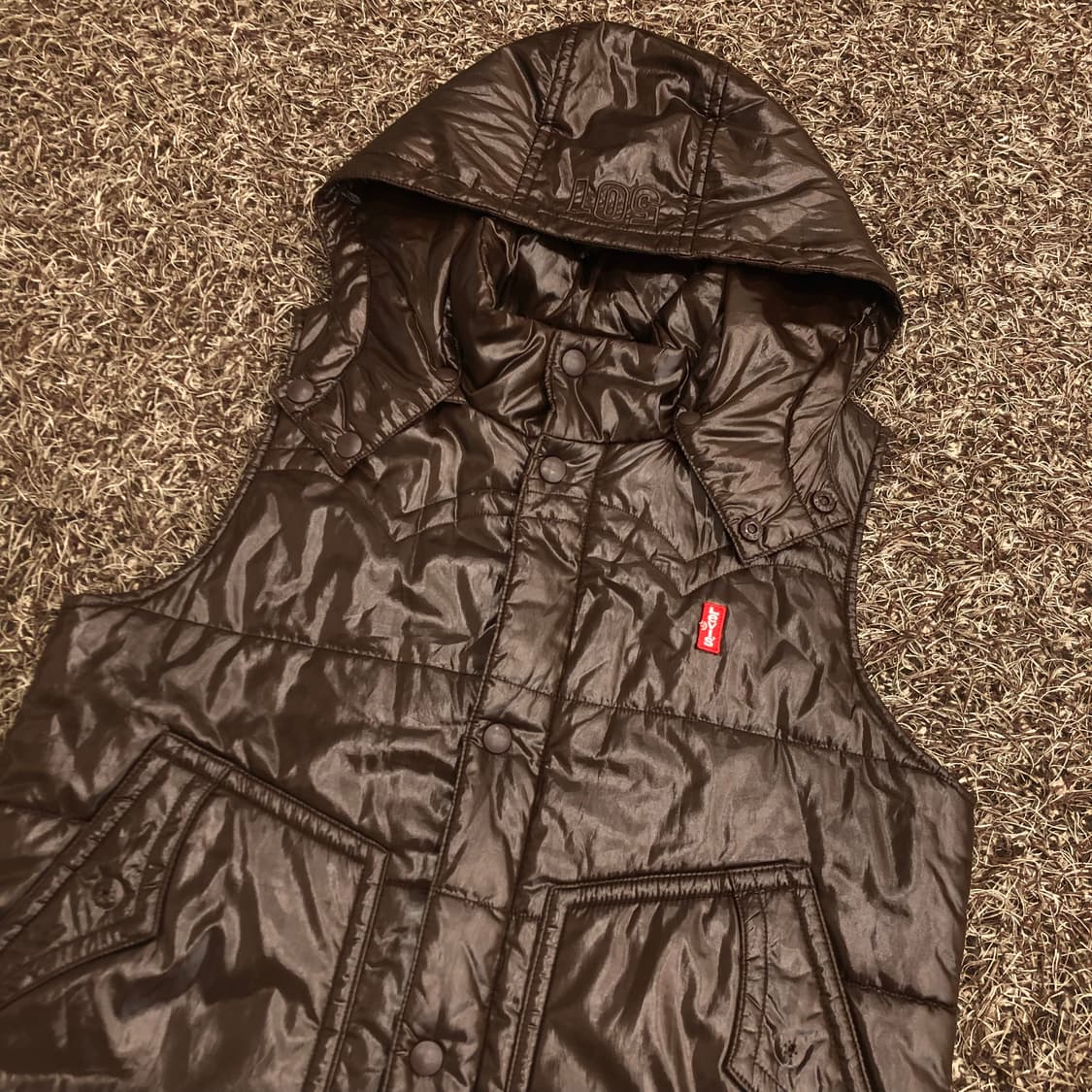 리바이스 초코 브라운 501 후드 패딩 조끼 상품이미지2