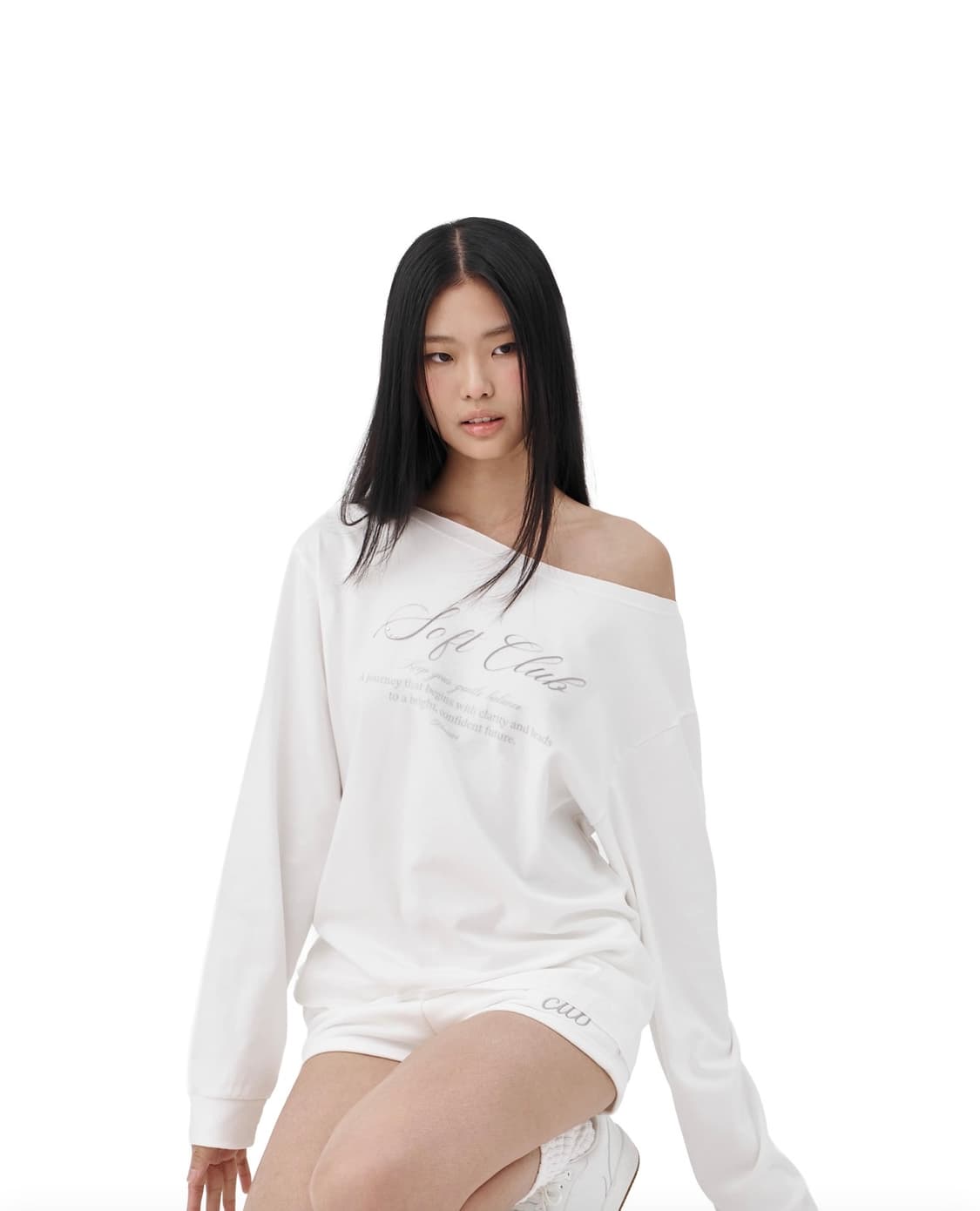 (새상품) 클리시어 소프트클럽 원숄더 맨투맨 화이트 상품이미지2