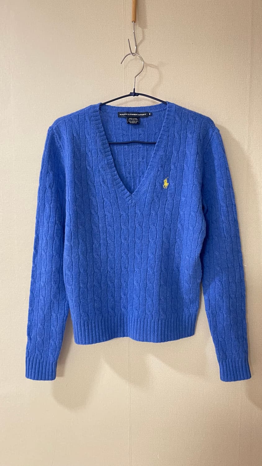 폴로 랄프로렌 100%램스울 케이블 브이넥 니트 블루 M 상품이미지4