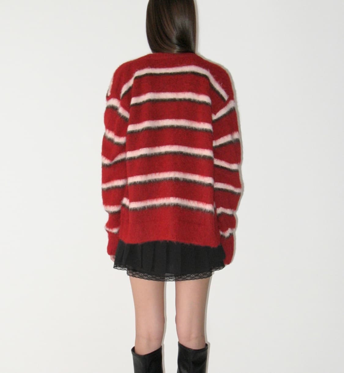 원가15만원) 태연 착용 썬번프로젝트 헤어리 스트라이프 가디건 상품이미지3