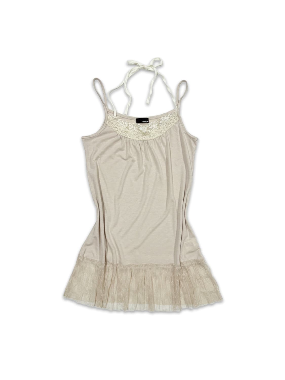 빈티지 베이지 리본 프릴 모리 슬리브리스 상품이미지1