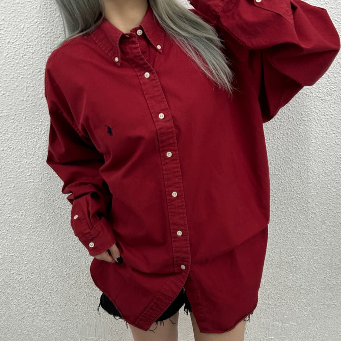 폴로 랄프로렌 90s 네이비포니 톤다운레드 셔츠 L 상품이미지1