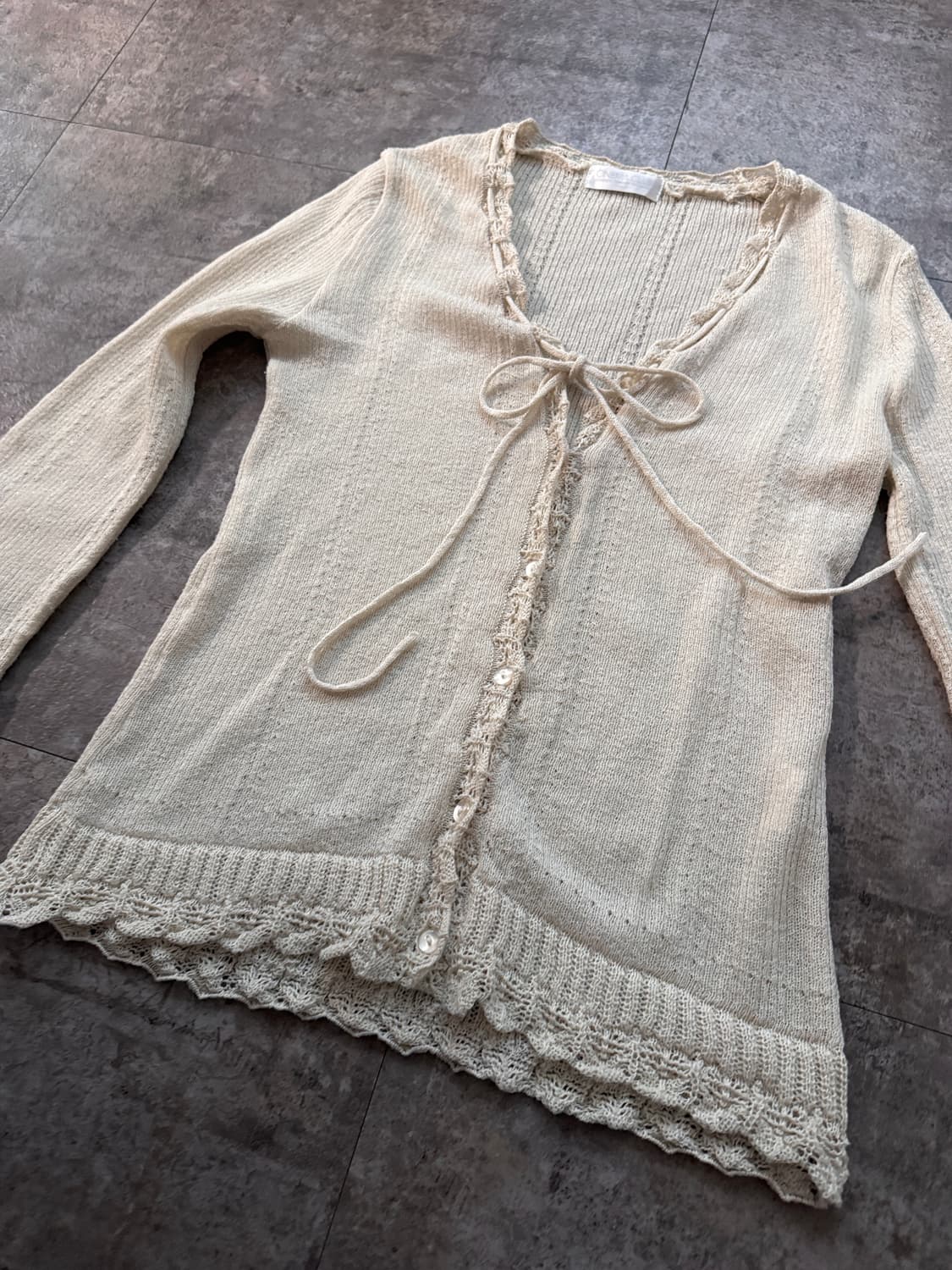 리본 타이 넥 레이스 가디건 상품이미지4