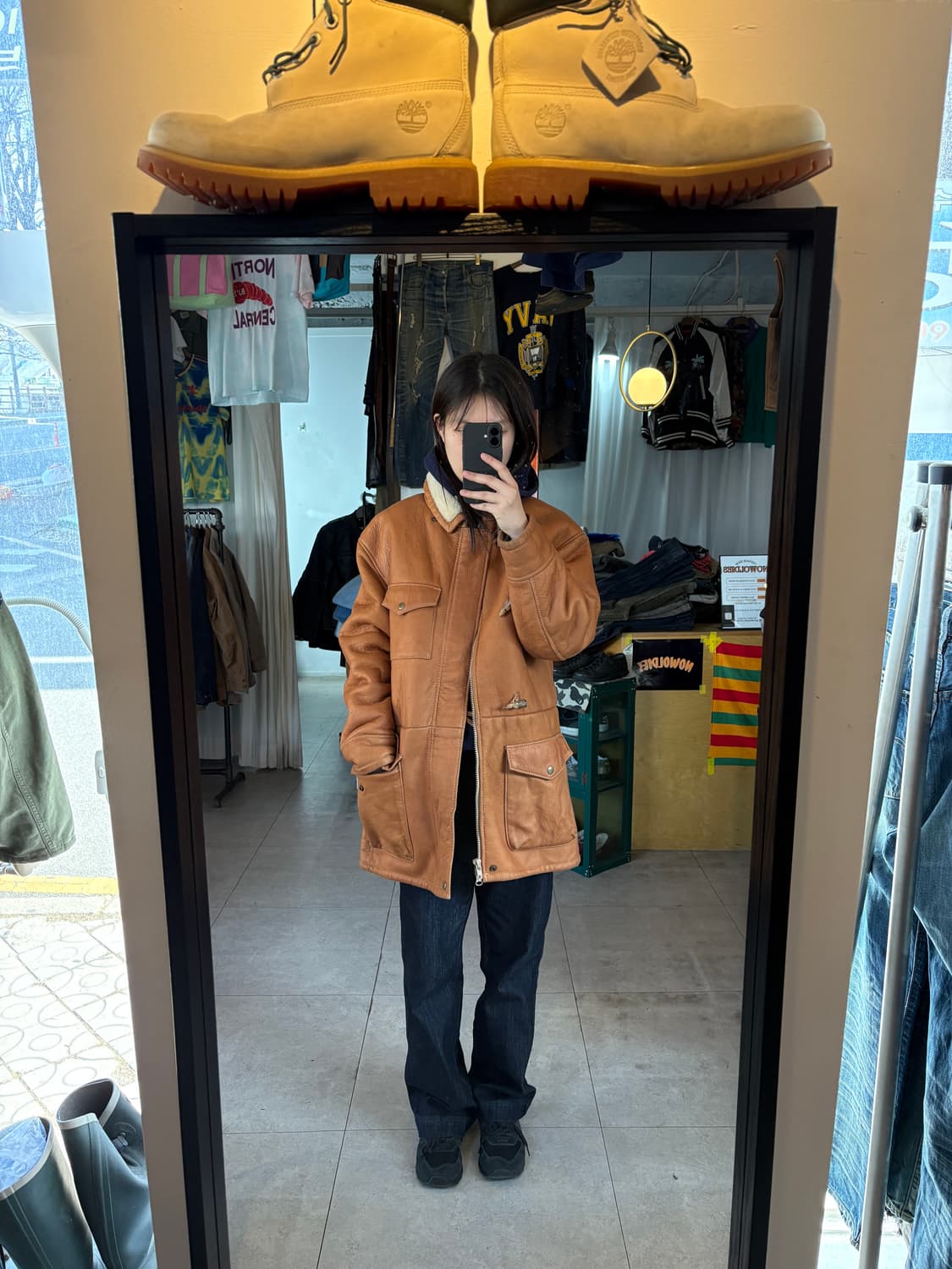 리얼 무스탕 더플 하프 코트 상품이미지6