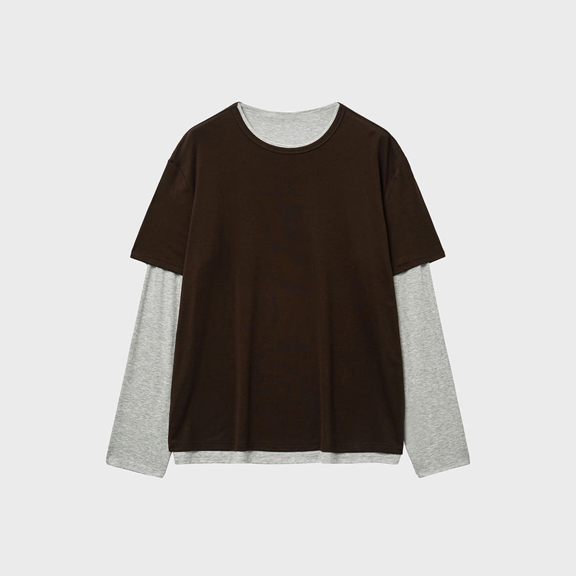 [48] 노이어 레이어드 하프 롱 슬리브 티셔츠 (브라운그레이) 상품이미지1