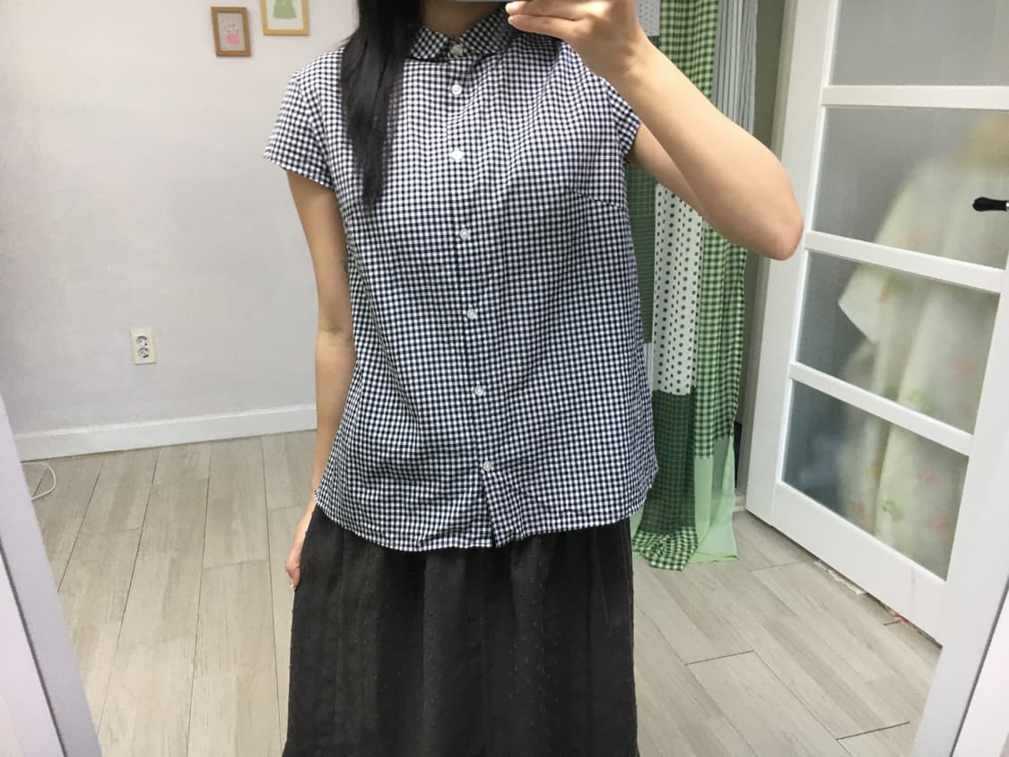 블랙 체크 반소매 블라우스 상품이미지7