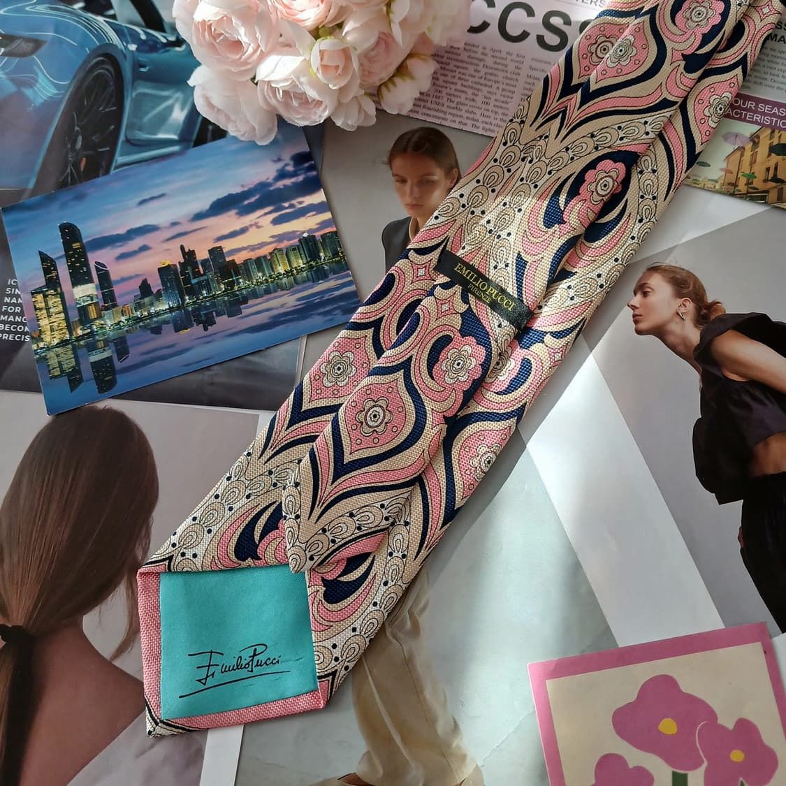 에밀리오 푸치 실크 핑크 플로럴 넥타이 9.2cm A등급 A18994
 상품이미지3