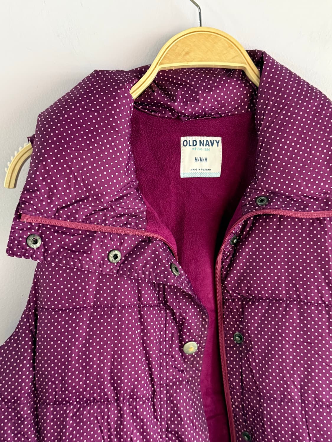 올드네이비 일본빈티지 도트 조끼패딩 도트패딩 땡땡이 포도색 상품이미지5