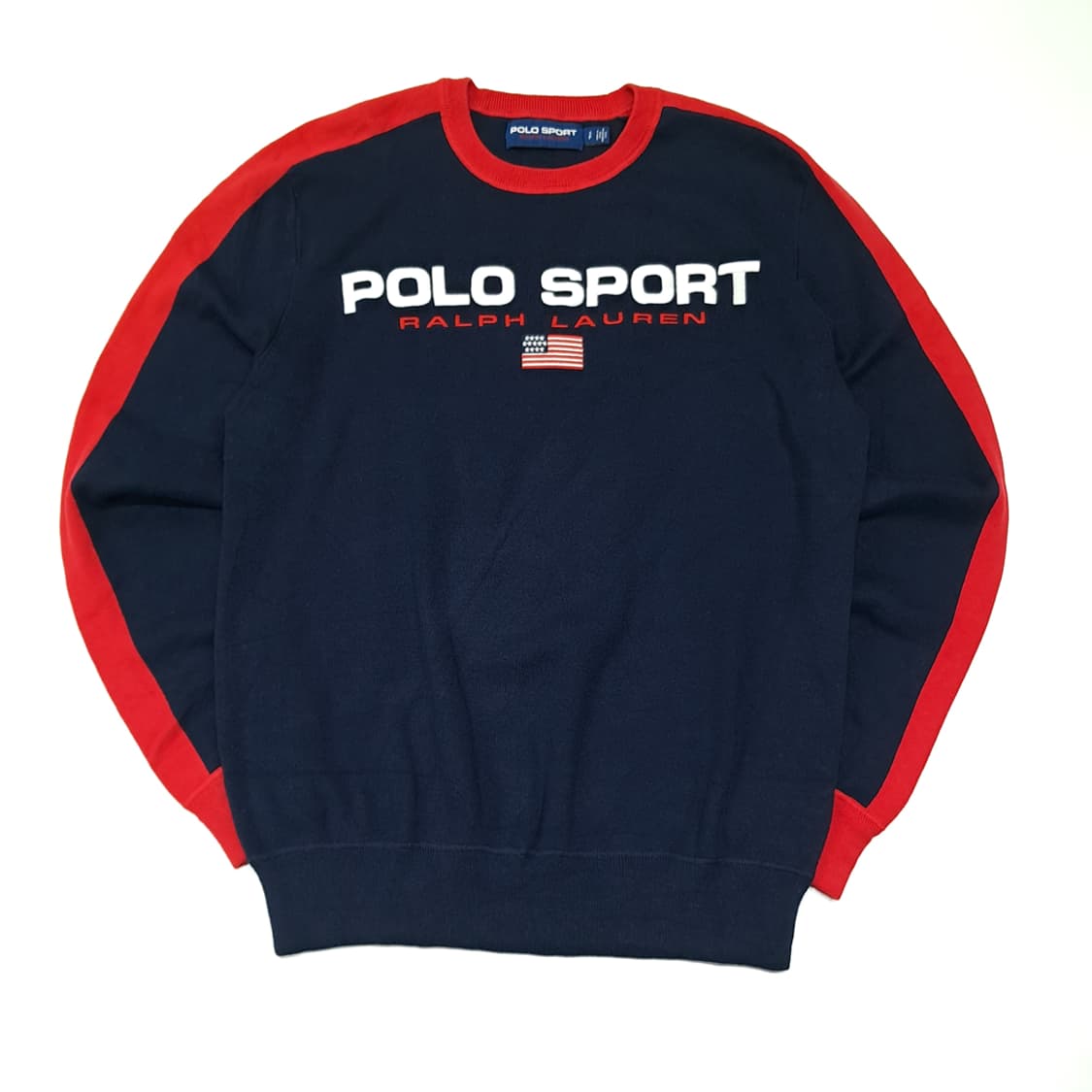 CL030 S 폴로 스포츠 빅 스펠아웃 성조기 패치 & 숄더 라인 니트 상품이미지1
