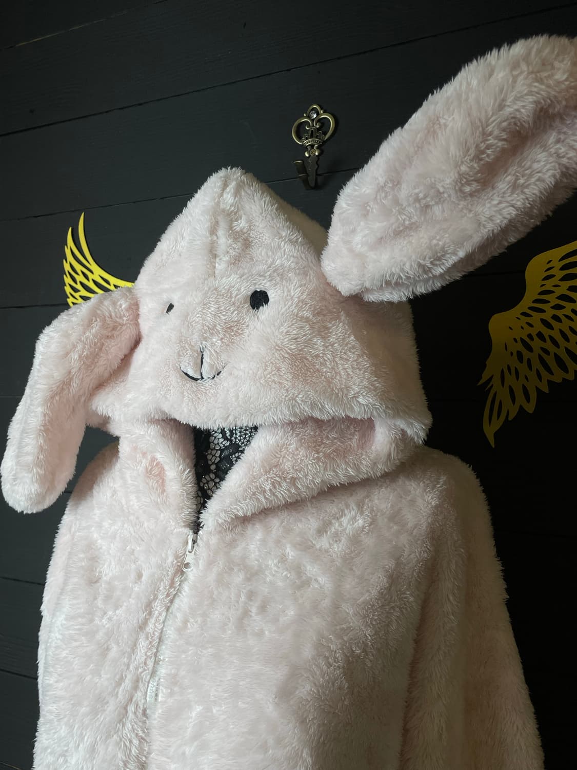 JPN 갸루 연핑크 딸기우유 퍼 우사미미 토끼 래빗 후드집업 상품이미지5