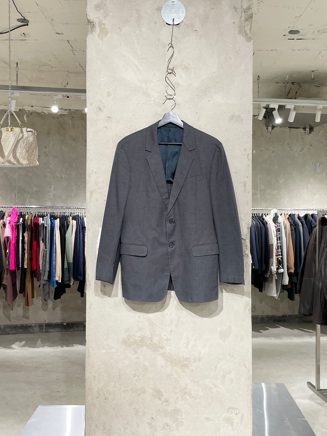 프라다 차콜 클래식 플랩포켓 2B 코튼 블레이저 상품이미지1