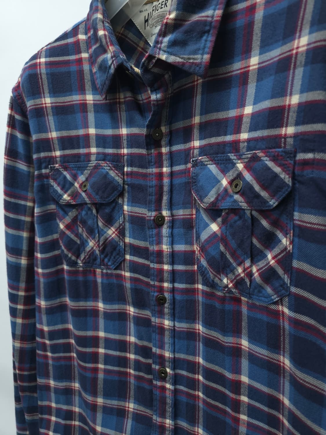 힐피거 데님 남성 블루 레드 체크 플란넬 셔츠 상품이미지3